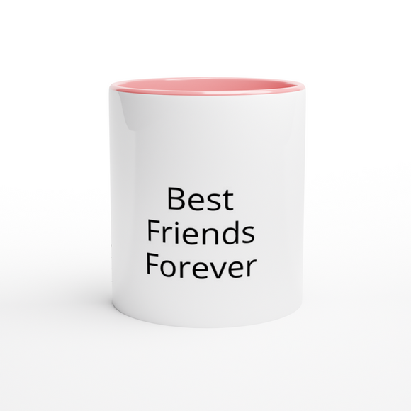 Best Friends Forever Pink Handle 11oz Ceramic Mug with Color Inside