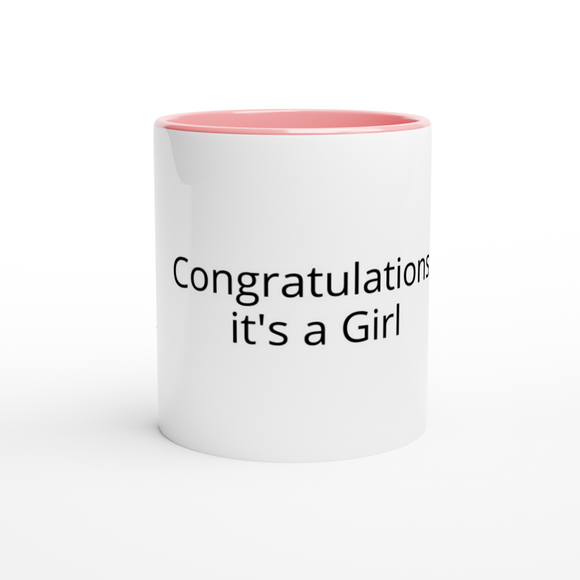 Congratulations it's a Girl Pink Handle 11oz Ceramic Mug with Color Inside