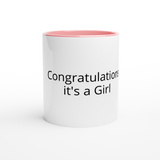 Congratulations it's a Girl Pink Handle 11oz Ceramic Mug with Color Inside